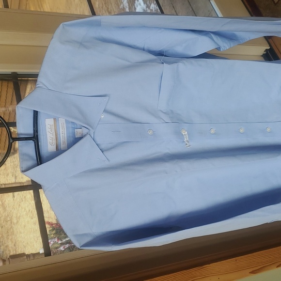 Roundtree & Yorke Gold Label Fitted NON Iron EZ Wash Dress Shirt in Blue Sz 16 - Picture 2 of 10